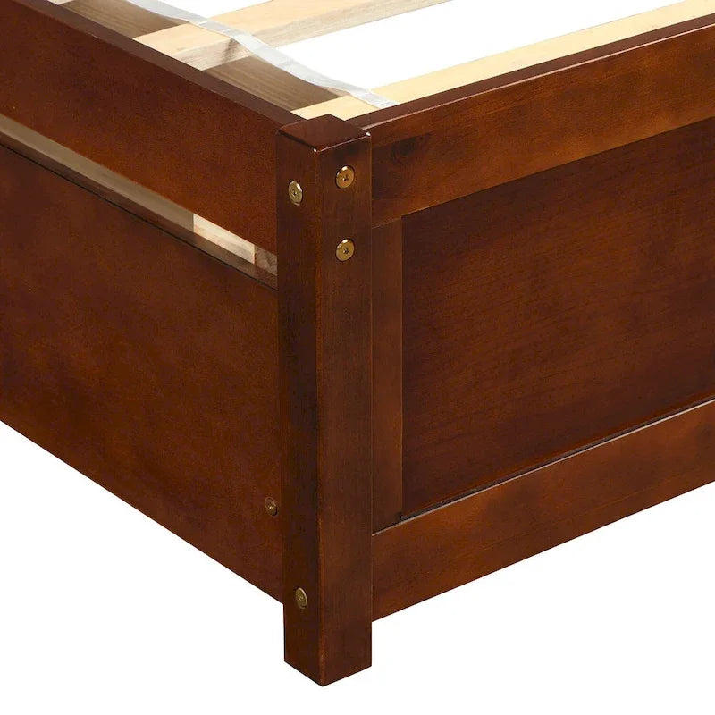 Lit plateforme double en bois avec tête de lit, 2 tiroirs de rangement et 10 lattes, coloris expresso/blanc/gris/noyer, pour 1 personne