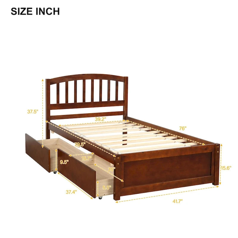 Lit plateforme double en bois avec tête de lit, 2 tiroirs de rangement et 10 lattes, coloris expresso/blanc/gris/noyer, pour 1 personne