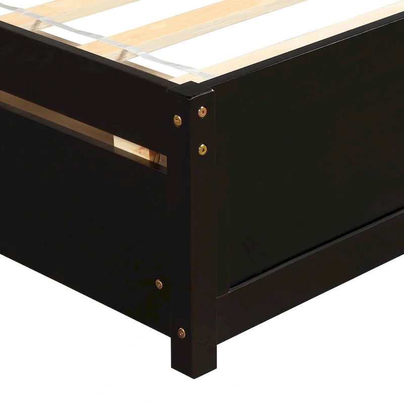 Lit plateforme double en bois avec tête de lit, 2 tiroirs de rangement et 10 lattes, coloris expresso/blanc/gris/noyer, pour 1 personne