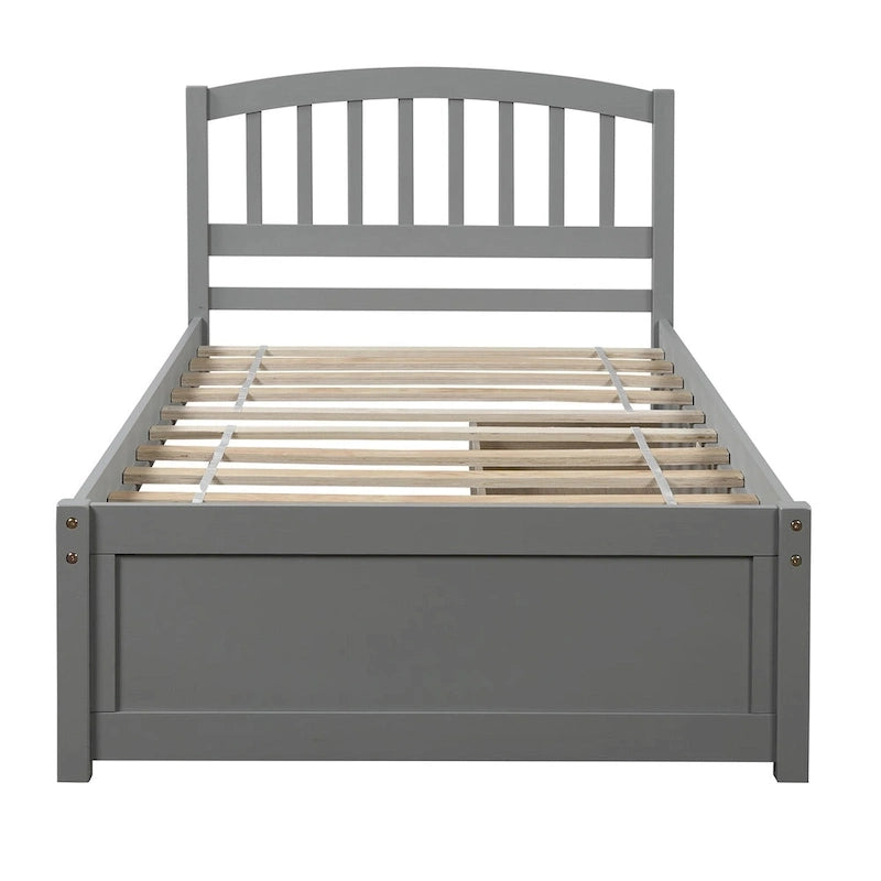 Lit plateforme double en bois avec tête de lit, 2 tiroirs de rangement et 10 lattes, coloris expresso/blanc/gris/noyer, pour 1 personne