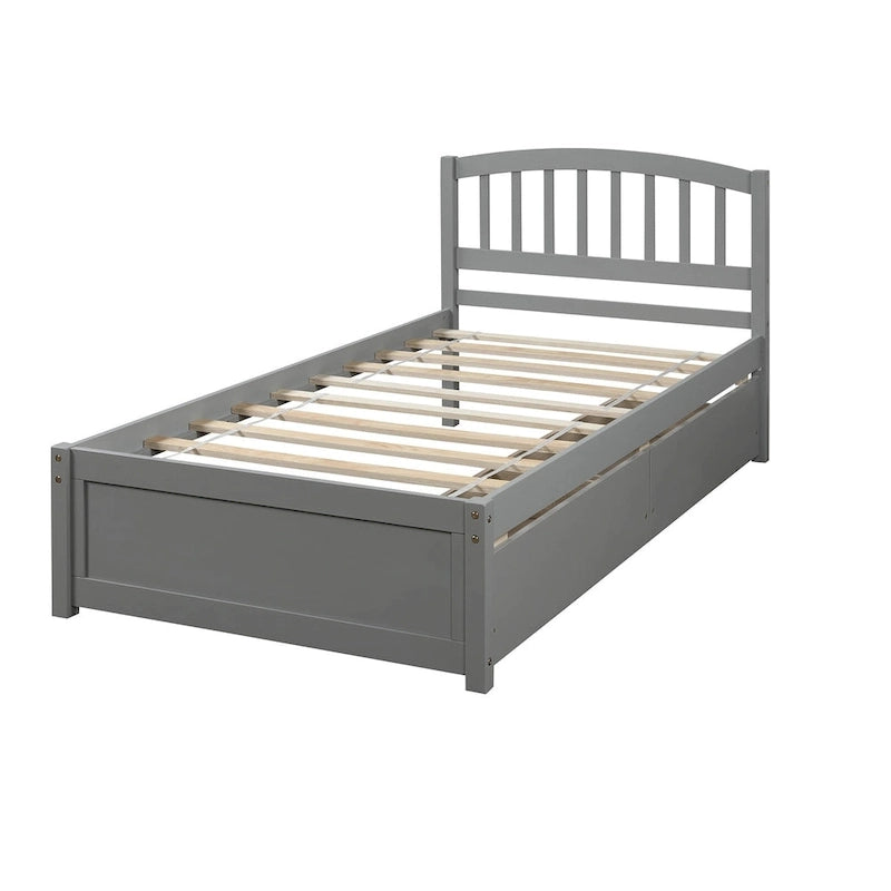 Lit plateforme double en bois avec tête de lit, 2 tiroirs de rangement et 10 lattes, coloris expresso/blanc/gris/noyer, pour 1 personne