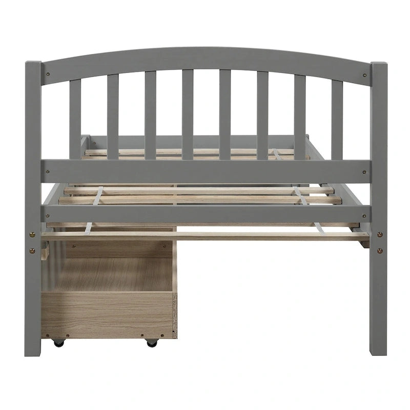 Lit plateforme double en bois avec tête de lit, 2 tiroirs de rangement et 10 lattes, coloris expresso/blanc/gris/noyer, pour 1 personne
