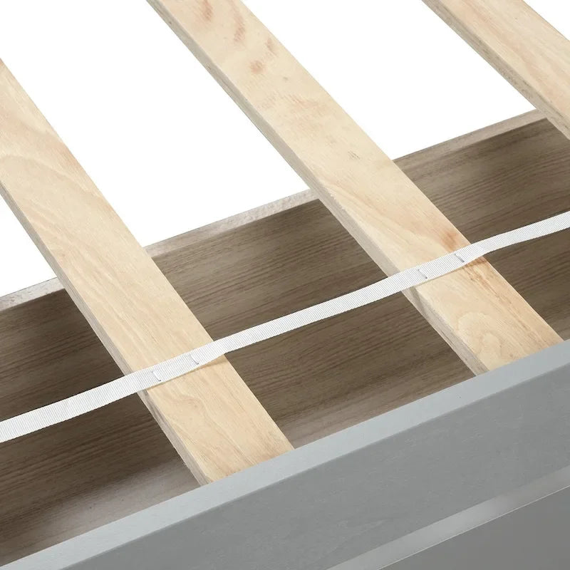 Lit plateforme double en bois avec tête de lit, 2 tiroirs de rangement et 10 lattes, coloris expresso/blanc/gris/noyer, pour 1 personne