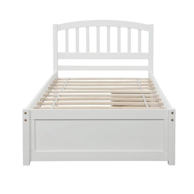 Lit plateforme double en bois avec tête de lit, 2 tiroirs de rangement et 10 lattes, coloris expresso/blanc/gris/noyer, pour 1 personne