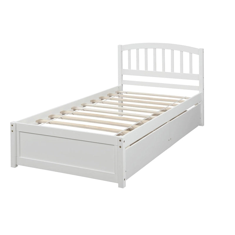 Lit plateforme double en bois avec tête de lit, 2 tiroirs de rangement et 10 lattes, coloris expresso/blanc/gris/noyer, pour 1 personne