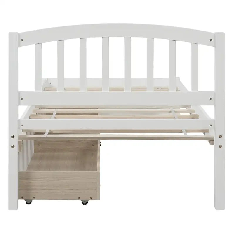 Lit plateforme double en bois avec tête de lit, 2 tiroirs de rangement et 10 lattes, coloris expresso/blanc/gris/noyer, pour 1 personne