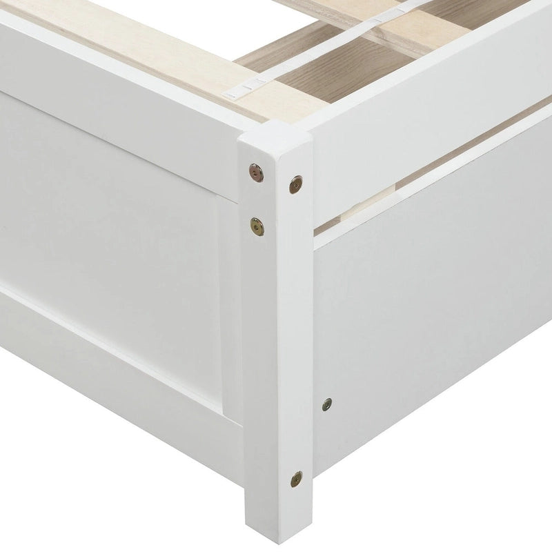 Lit plateforme double en bois avec tête de lit, 2 tiroirs de rangement et 10 lattes, coloris expresso/blanc/gris/noyer, pour 1 personne