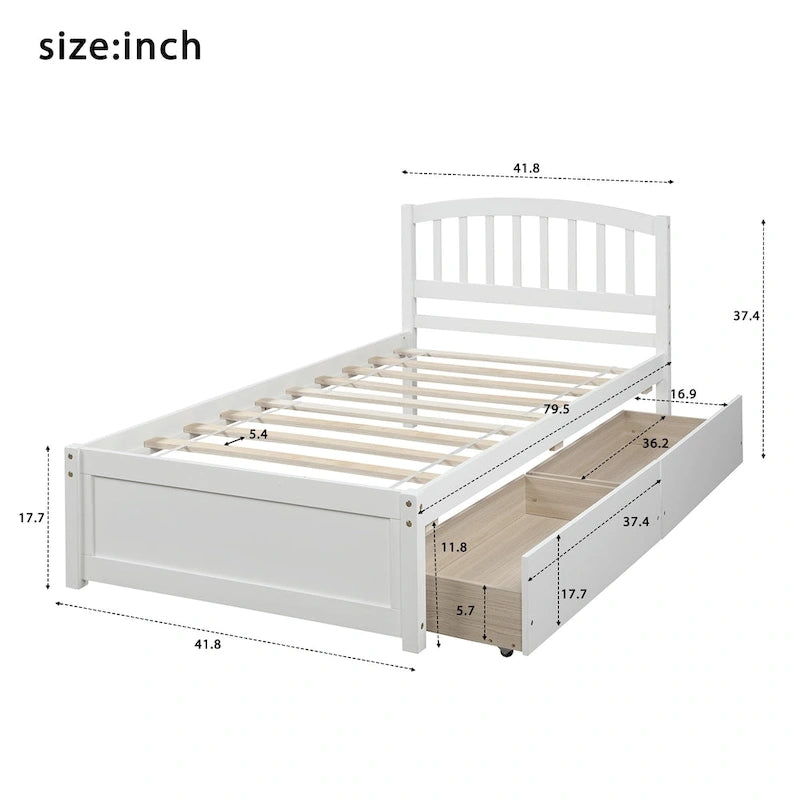 Lit plateforme double en bois avec tête de lit, 2 tiroirs de rangement et 10 lattes, coloris expresso/blanc/gris/noyer, pour 1 personne