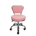 Tabouret de pédicure rose réglable en hauteur avec dossier et assise en mousse à mémoire de forme, base chromée et 5 roulettes, pour 1 personne