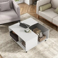 Table basse carrée blanche avec lumières LED 16 couleurs, tiroir et étagère rabattable