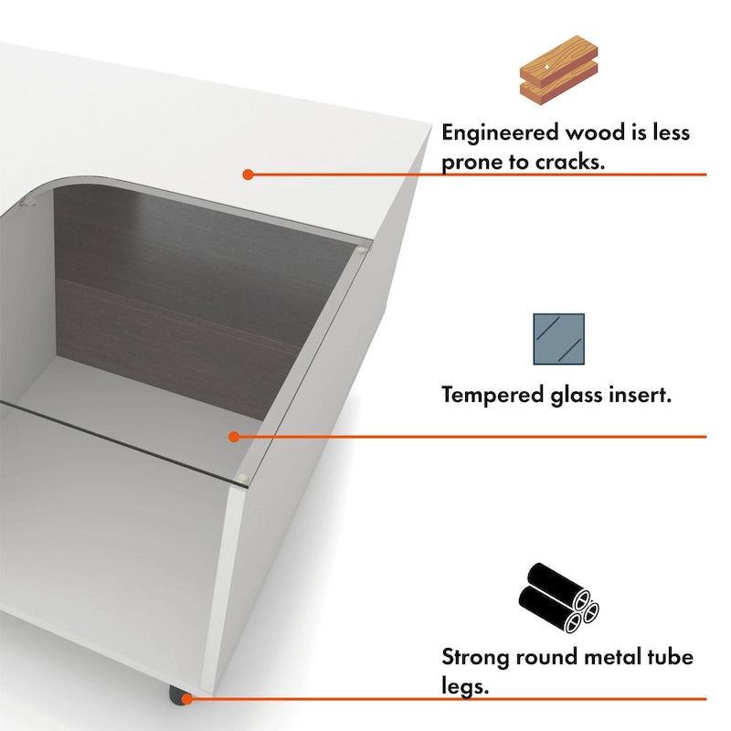 Table basse carrée blanche avec lumières LED 16 couleurs, tiroir et étagère rabattable