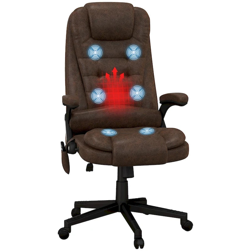 Chaise de bureau de massage haute avec chaleur et dossier inclinable, 1 place, marron