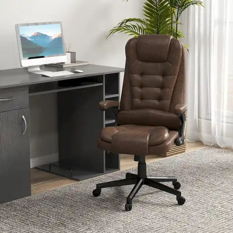Chaise de bureau de massage haute avec chaleur et dossier inclinable, 1 place, marron