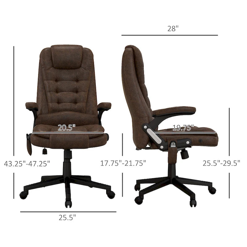 Chaise de bureau de massage haute avec chaleur et dossier inclinable, 1 place, marron