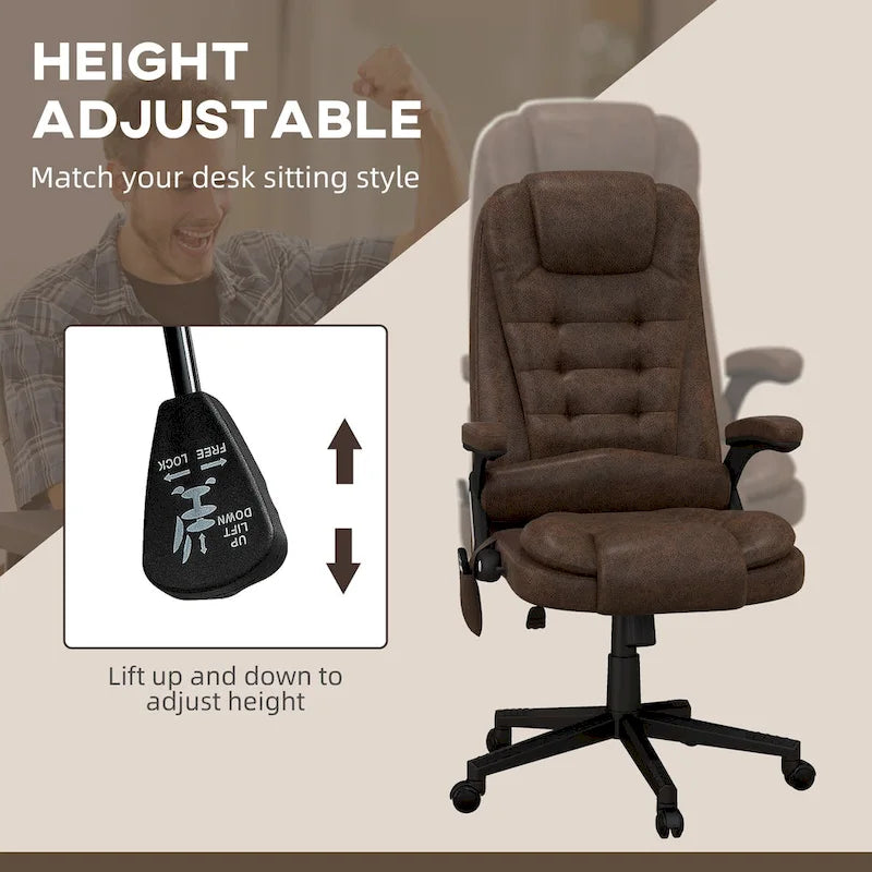 Chaise de bureau de massage haute avec chaleur et dossier inclinable, 1 place, marron