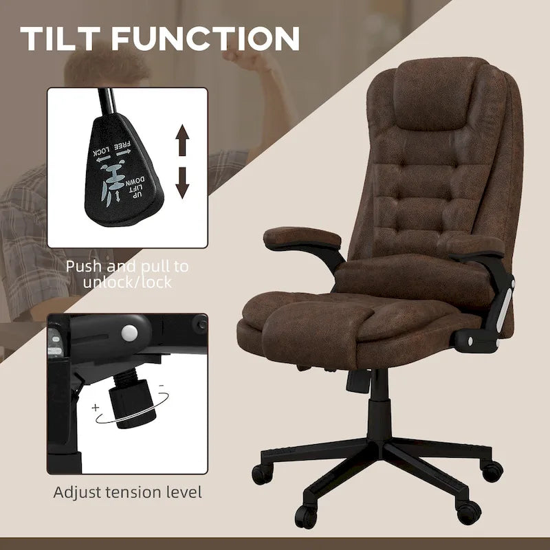 Chaise de bureau de massage haute avec chaleur et dossier inclinable, 1 place, marron