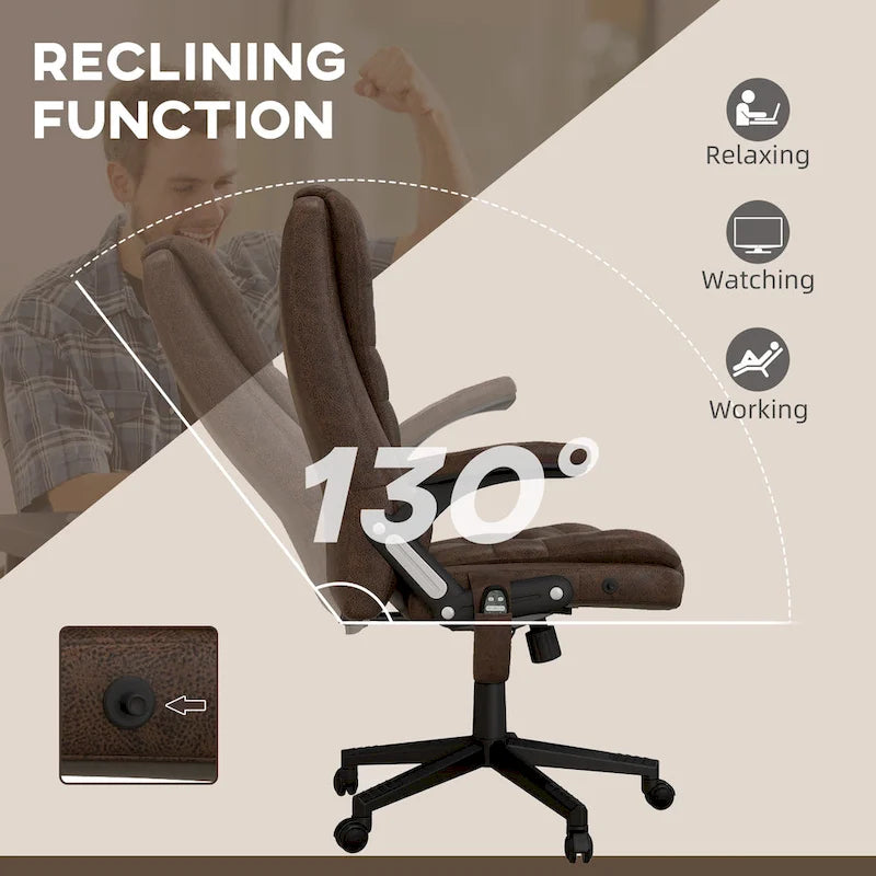 Chaise de bureau de massage haute avec chaleur et dossier inclinable, 1 place, marron