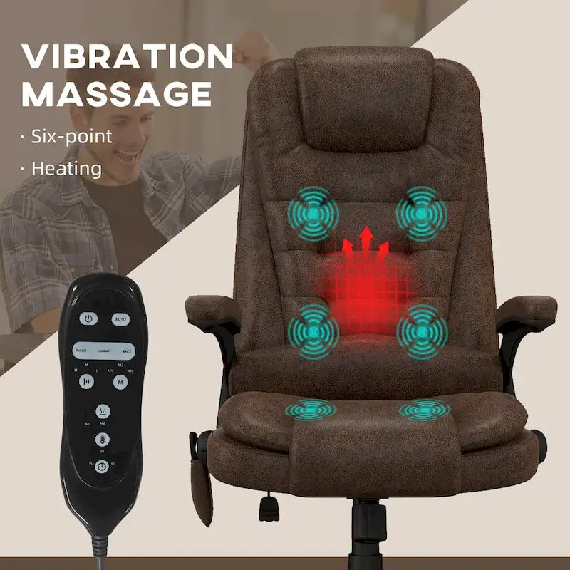 Chaise de bureau de massage haute avec chaleur et dossier inclinable, 1 place, marron
