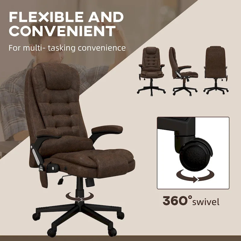 Chaise de bureau de massage haute avec chaleur et dossier inclinable, 1 place, marron