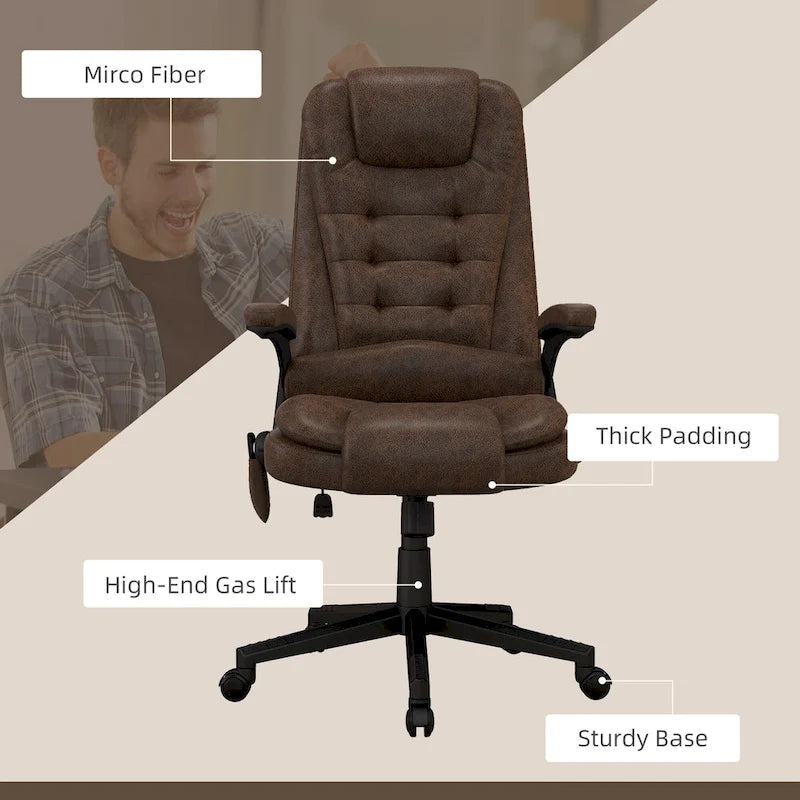 Chaise de bureau de massage haute avec chaleur et dossier inclinable, 1 place, marron
