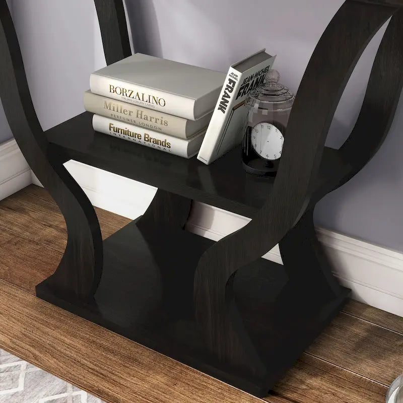 Console de salon transitionnelle expresso avec étagère ouverte et profil effilé, 99 cm