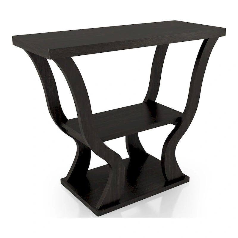 Console de salon transitionnelle expresso avec étagère ouverte et profil effilé, 99 cm