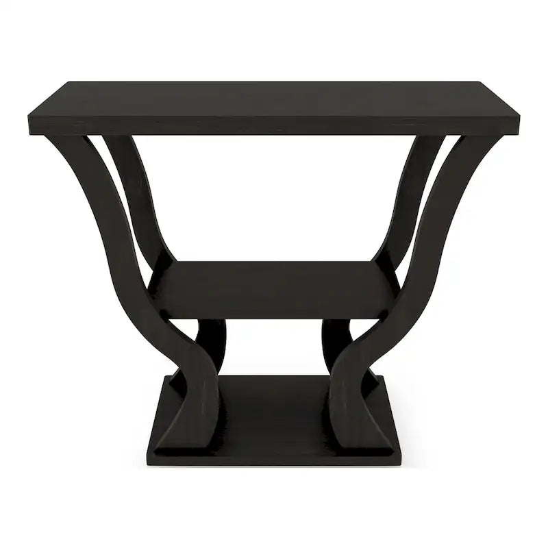 Console de salon transitionnelle expresso avec étagère ouverte et profil effilé, 99 cm