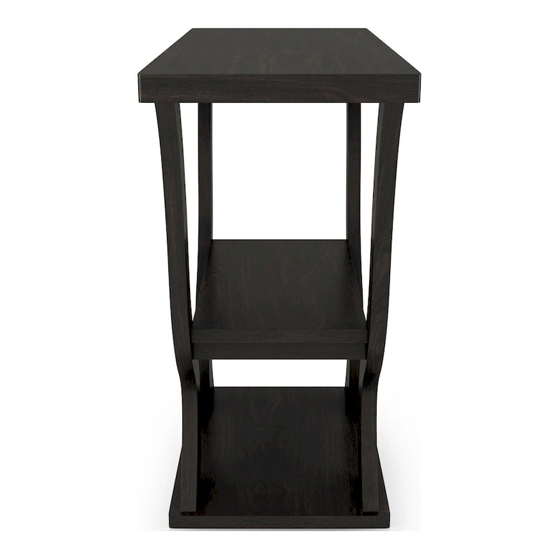 Console de salon transitionnelle expresso avec étagère ouverte et profil effilé, 99 cm