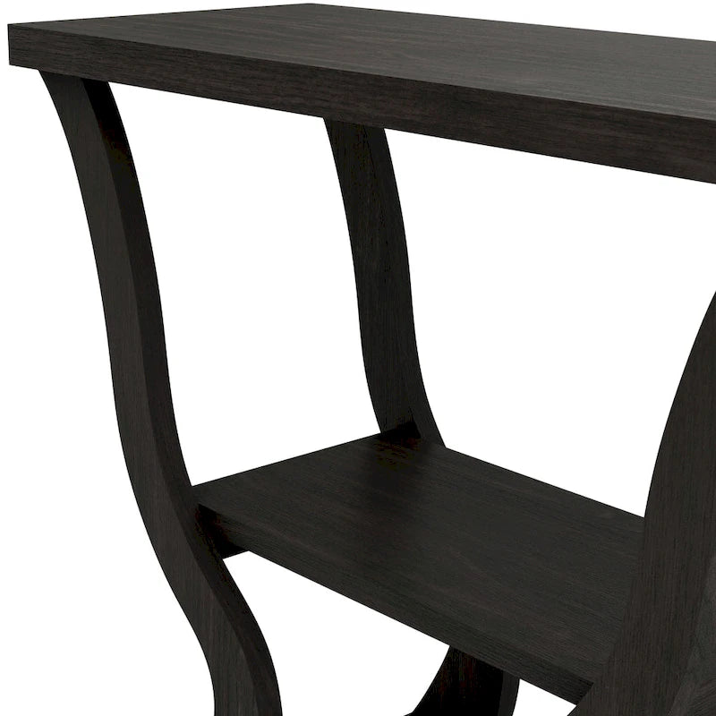 Console de salon transitionnelle expresso avec étagère ouverte et profil effilé, 99 cm