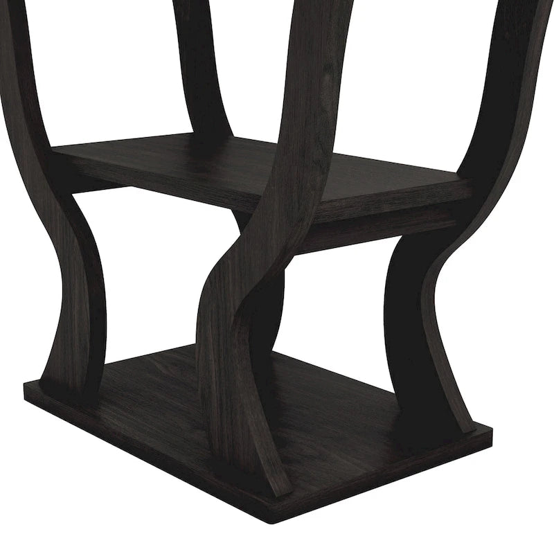 Console de salon transitionnelle expresso avec étagère ouverte et profil effilé, 99 cm