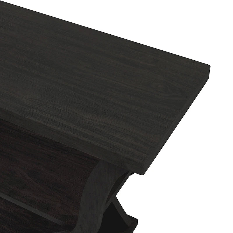 Console de salon transitionnelle expresso avec étagère ouverte et profil effilé, 99 cm