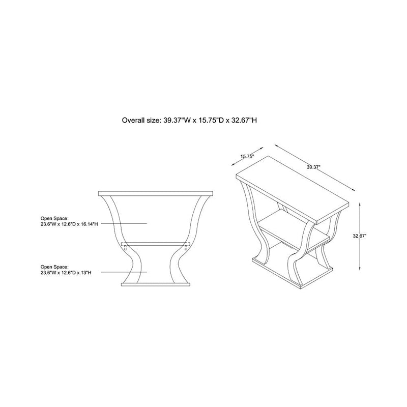 Console de salon transitionnelle expresso avec étagère ouverte et profil effilé, 99 cm