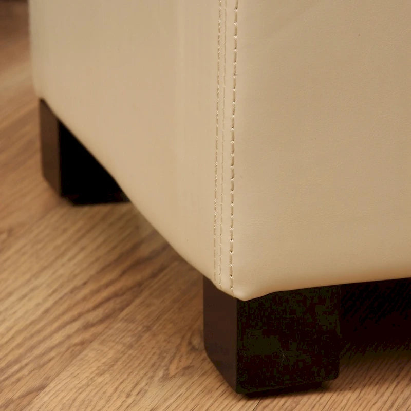 Banc de rangement en similicuir blanc cassé avec pieds en bois de chêne, 1 à 2 places, grand format