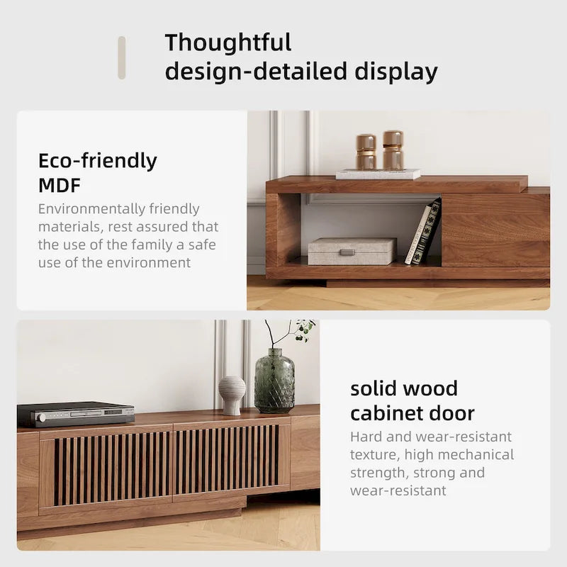 Meuble TV Extensible Noyer avec 4 Tiroirs, Longueur Réglable jusqu'à 261 cm, Convient aux TV de 78"-118"