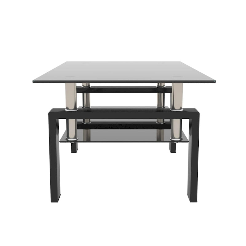 Table basse rectangulaire double couche en verre noir avec cadre en métal