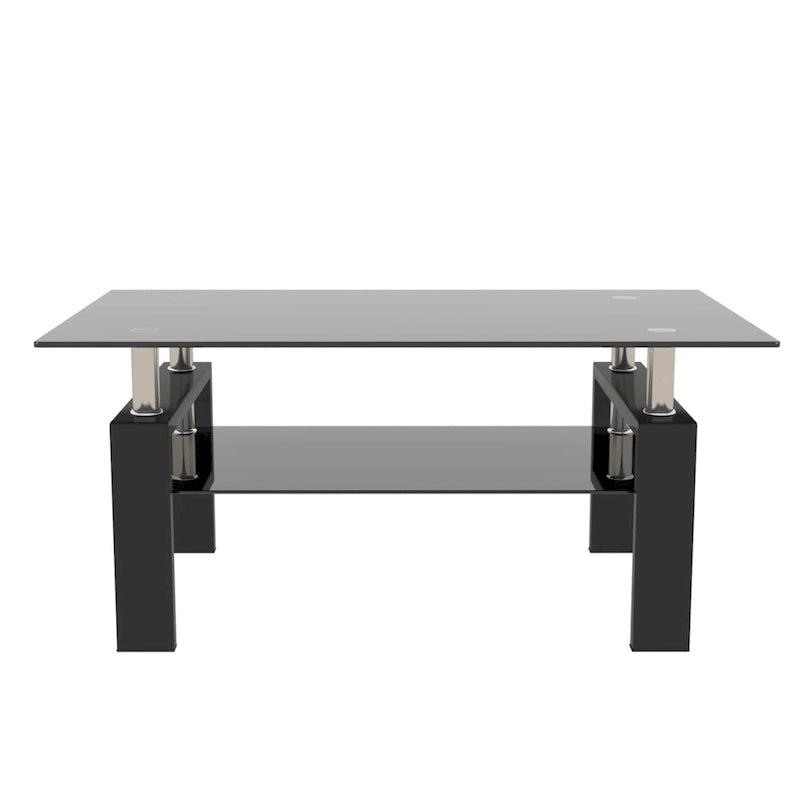 Table basse rectangulaire double couche en verre noir avec cadre en métal