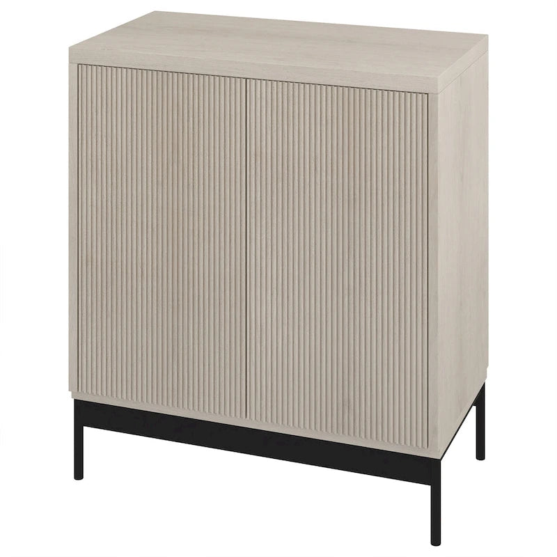 Meuble de rangement d'appoint en MDF, largeur 28 po, blanc/blanc aulne/grain noir, avec 2 portes battantes, tablette réglable et découpe pour la gestion des câbles