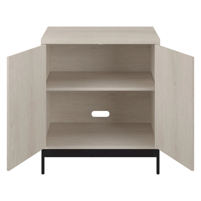 Meuble de rangement d'appoint en MDF, largeur 28 po, blanc/blanc aulne/grain noir, avec 2 portes battantes, tablette réglable et découpe pour la gestion des câbles