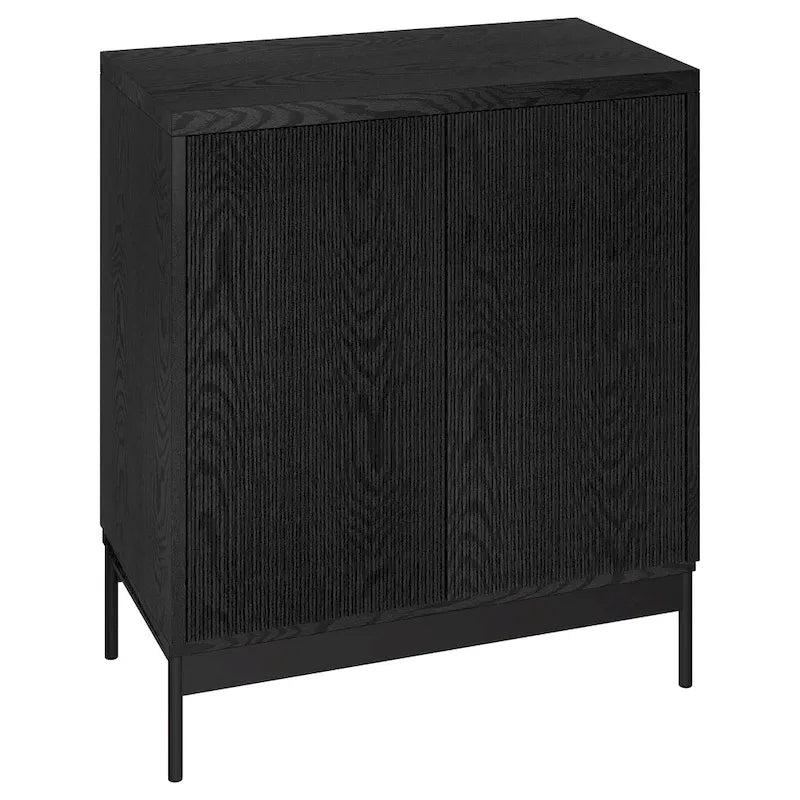 Meuble de rangement d'appoint en MDF, largeur 28 po, blanc/blanc aulne/grain noir, avec 2 portes battantes, tablette réglable et découpe pour la gestion des câbles