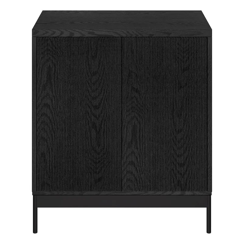 Meuble de rangement d'appoint en MDF, largeur 28 po, blanc/blanc aulne/grain noir, avec 2 portes battantes, tablette réglable et découpe pour la gestion des câbles