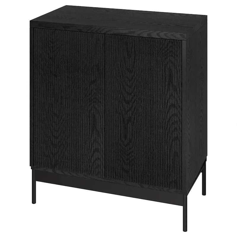 Meuble de rangement d'appoint en MDF, largeur 28 po, blanc/blanc aulne/grain noir, avec 2 portes battantes, tablette réglable et découpe pour la gestion des câbles