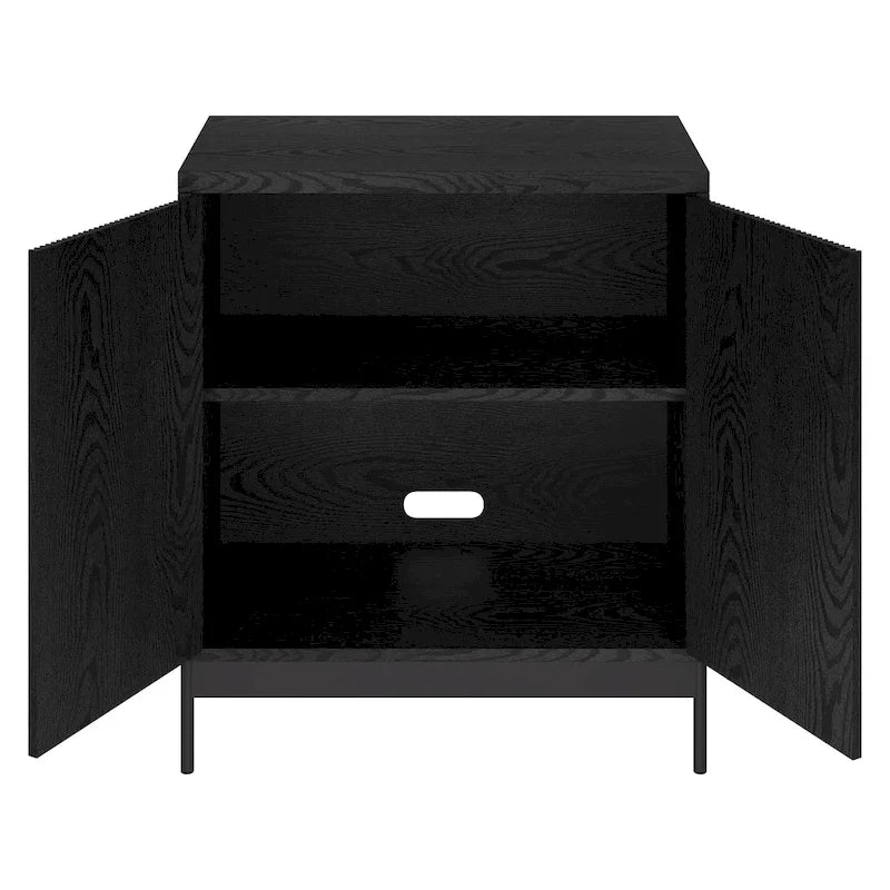 Meuble de rangement d'appoint en MDF, largeur 28 po, blanc/blanc aulne/grain noir, avec 2 portes battantes, tablette réglable et découpe pour la gestion des câbles