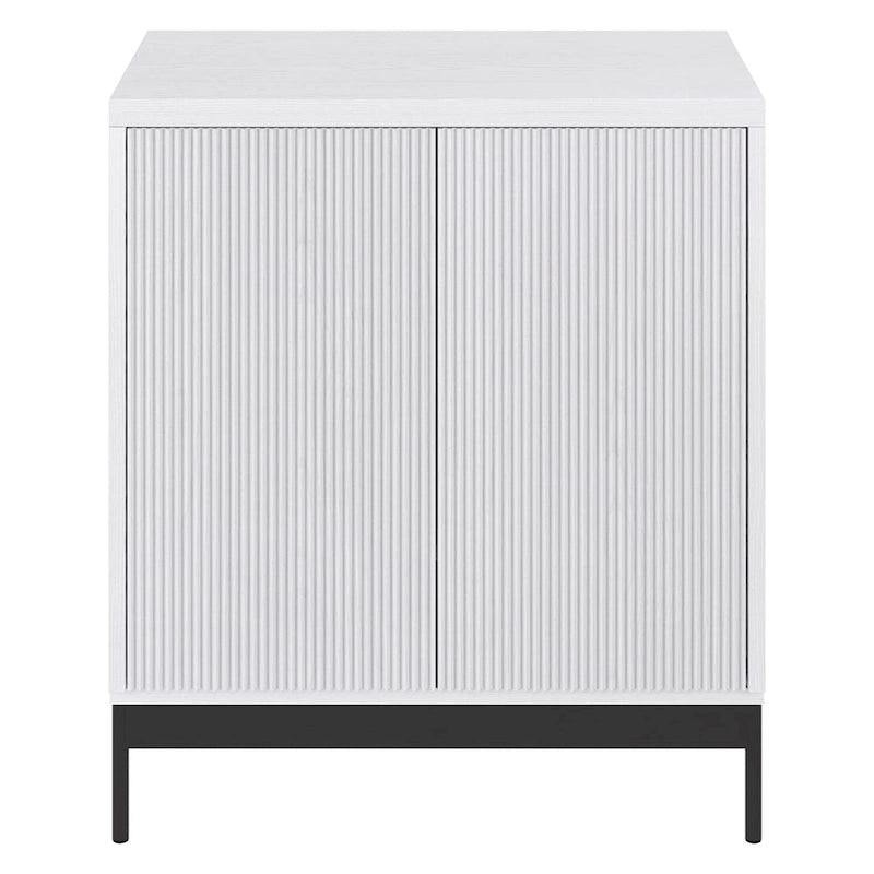 Meuble de rangement d'appoint en MDF, largeur 28 po, blanc/blanc aulne/grain noir, avec 2 portes battantes, tablette réglable et découpe pour la gestion des câbles
