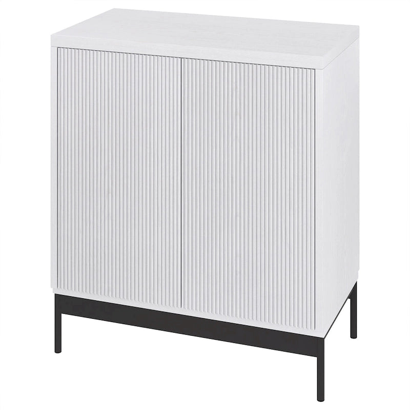 Meuble de rangement d'appoint en MDF, largeur 28 po, blanc/blanc aulne/grain noir, avec 2 portes battantes, tablette réglable et découpe pour la gestion des câbles
