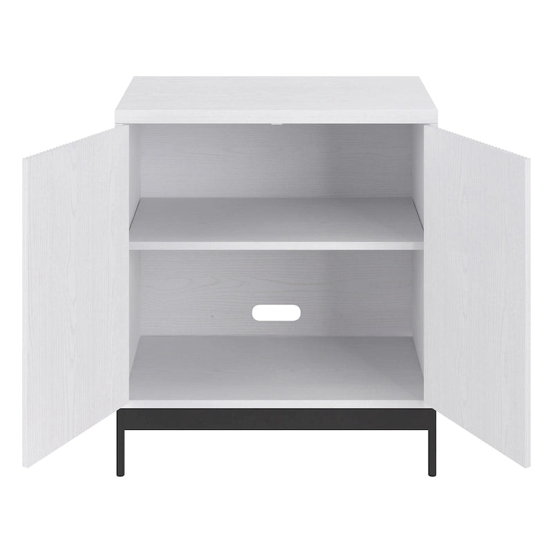 Meuble de rangement d'appoint en MDF, largeur 28 po, blanc/blanc aulne/grain noir, avec 2 portes battantes, tablette réglable et découpe pour la gestion des câbles
