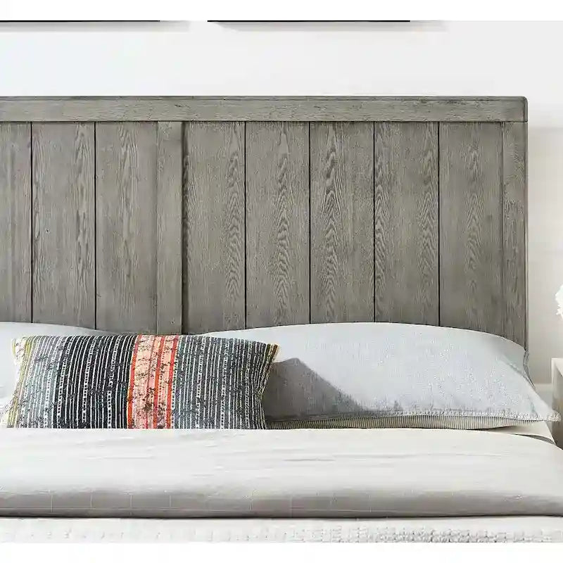 Tête de lit en panneau de bois gris de style campagnard du milieu du siècle, taille Queen, réglable en hauteur, 3 positions de montage
