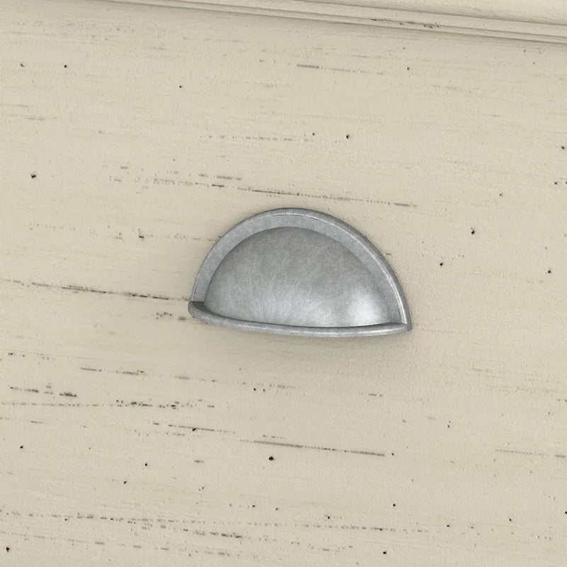 Classeur de style campagnard moderne avec portes à persiennes, 3 étagères et tiroir classeur à extension complète, blanc antique/gris Cape Cod/noir antique/gris planches