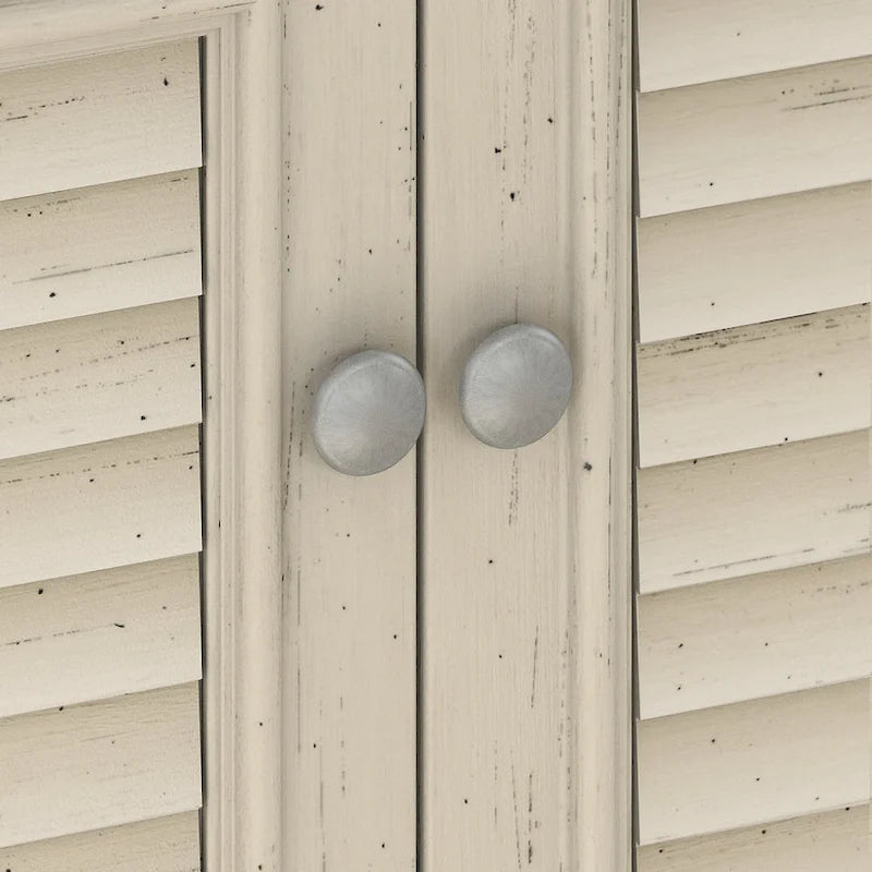 Classeur de style campagnard moderne avec portes à persiennes, 3 étagères et tiroir classeur à extension complète, blanc antique/gris Cape Cod/noir antique/gris planches