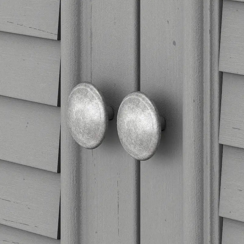 Classeur de style campagnard moderne avec portes à persiennes, 3 étagères et tiroir classeur à extension complète, blanc antique/gris Cape Cod/noir antique/gris planches