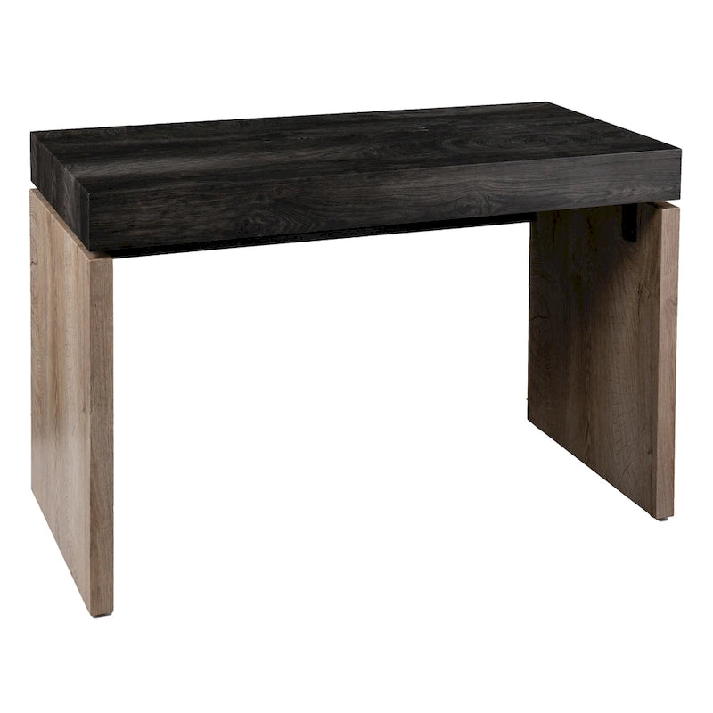 Bureau d'écriture transitionnel de style ferme moderne noir/naturel avec finition bicolore et pieds en fer, pour 1 personne